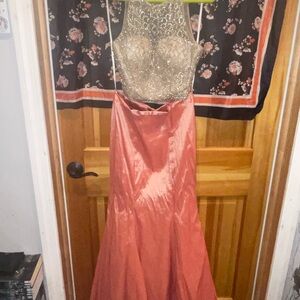 Elegant Gold and Coral Prom Dress